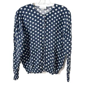 NorthStyle Blue and White Knit Cardigan With Star Pattern Lightweight Button